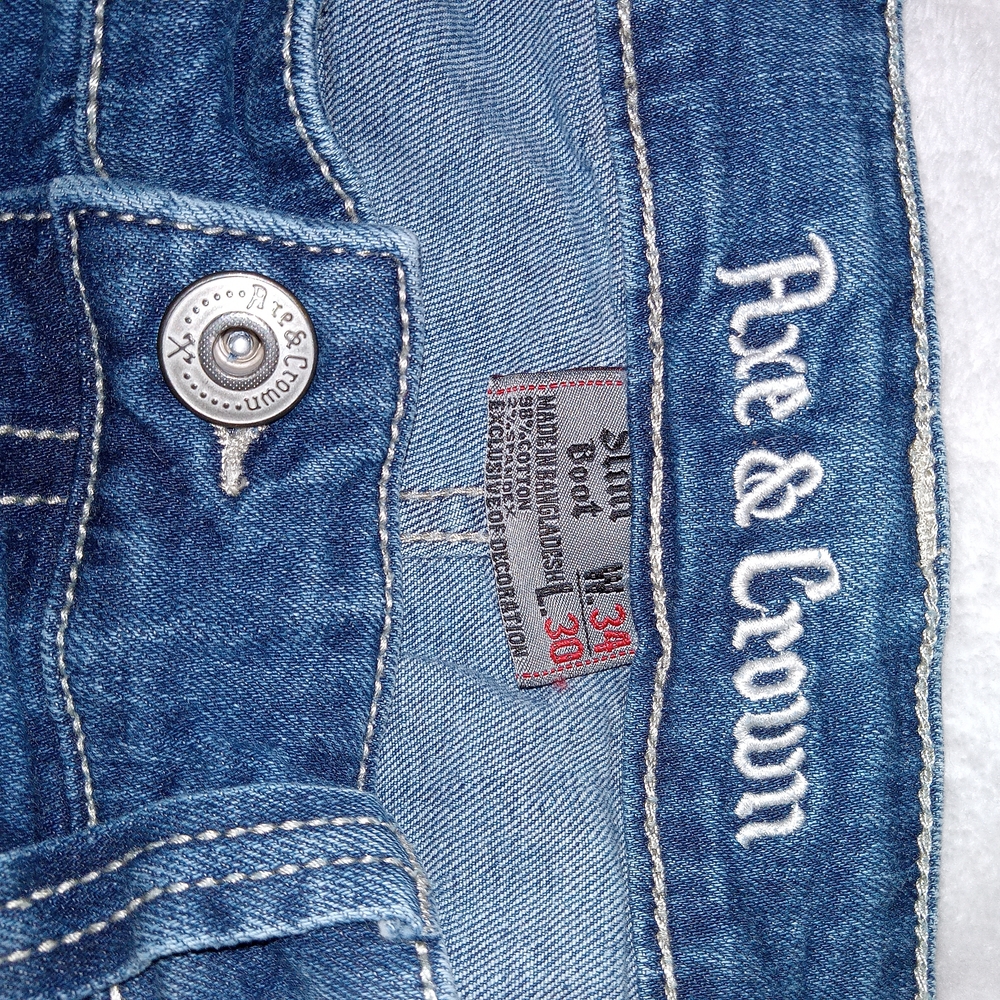 Axe & Crown Jeans Mens 34×30 Blue Handcrafted Outlaw Denim Slim Boot Grunge - Picture 8 of 10